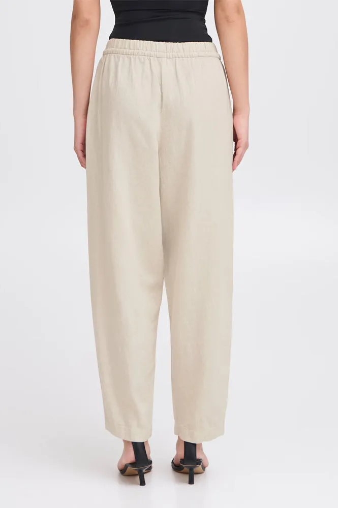 ICHI Linno Ecru Barrel Leg Trousers