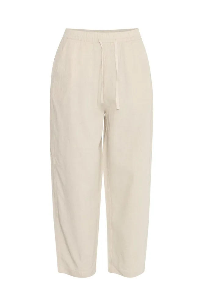 ICHI Linno Ecru Barrel Leg Trousers