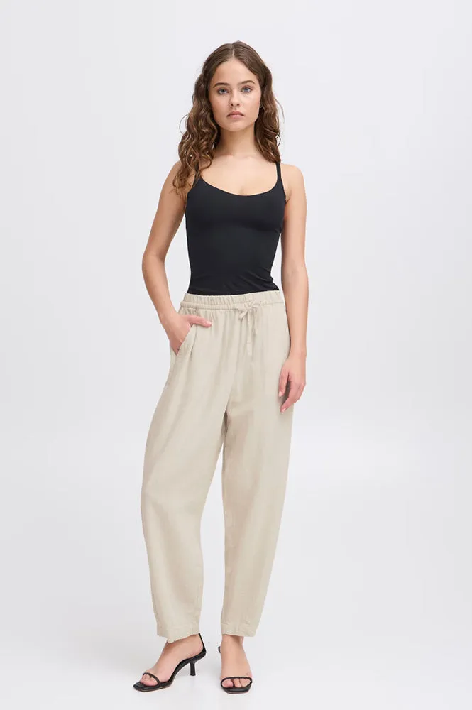 ICHI Linno Ecru Barrel Leg Trousers