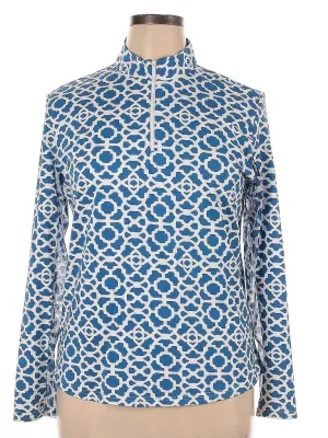 Icikuls Blue & White Print Long Sleeve Golf Sun Shirt Size XL