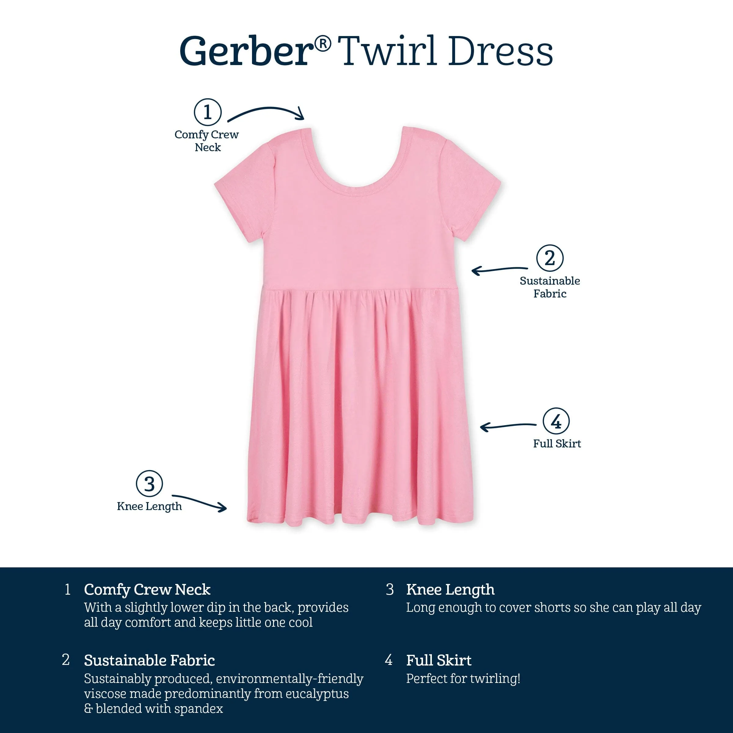 Infant & Toddler Girls Pink Lemonade Buttery Soft Viscose Made from Eucalyptus Twirl Dress Gerber Childrenswea