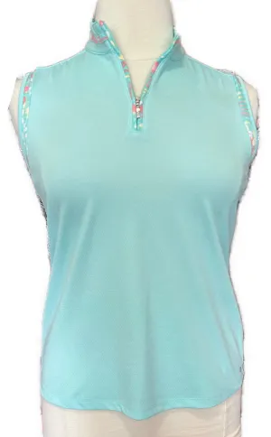 Izod Golf Light Blue Hexagon Textured Sleeveless Golf Top Size L