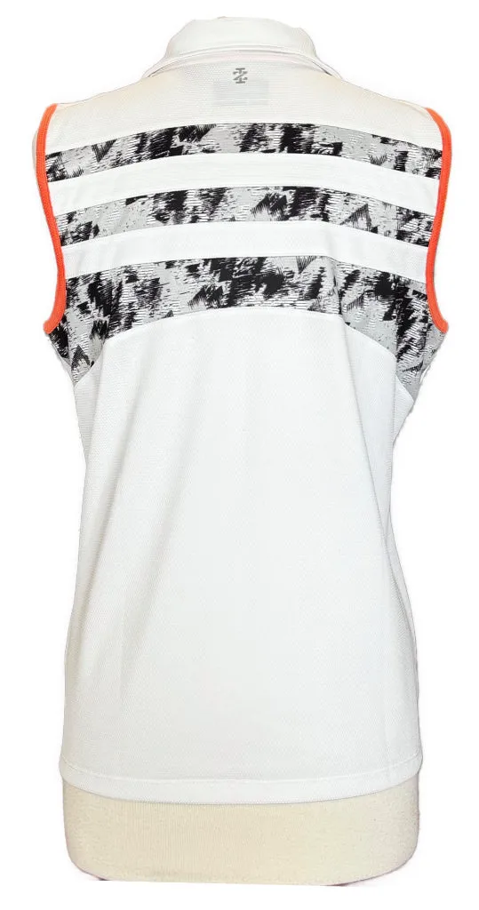 Izod Golf White and Gray Graphic Stripe Sleeveless Polo with Coral Accent Size L MSP$50
