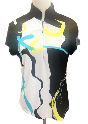 Jamie Sadock Black, Gray & Teal Print  Short Sleeve Women's Golf Top Size S