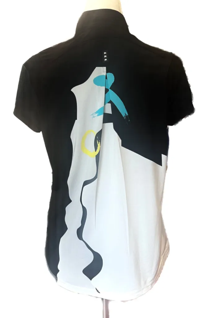 Jamie Sadock Black, Gray & Teal Print  Short Sleeve Women's Golf Top Size S