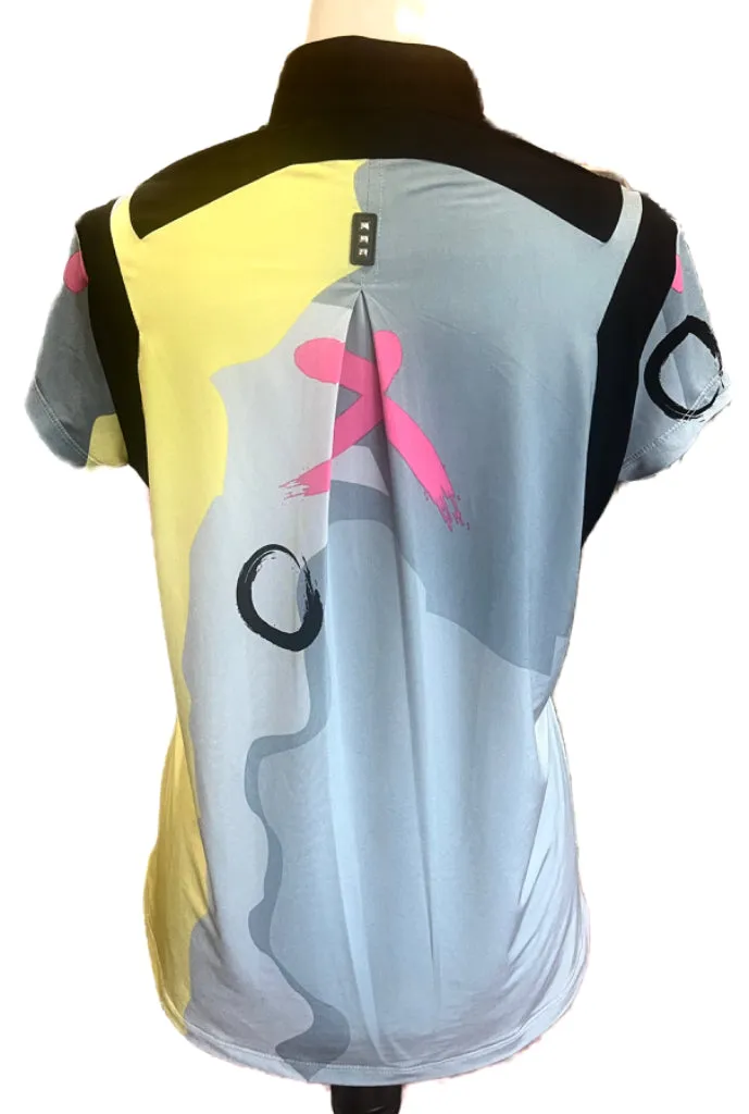 Jamie Sadock Gray & Yellow Patterned Short Sleeve Women's Golf Top Size S