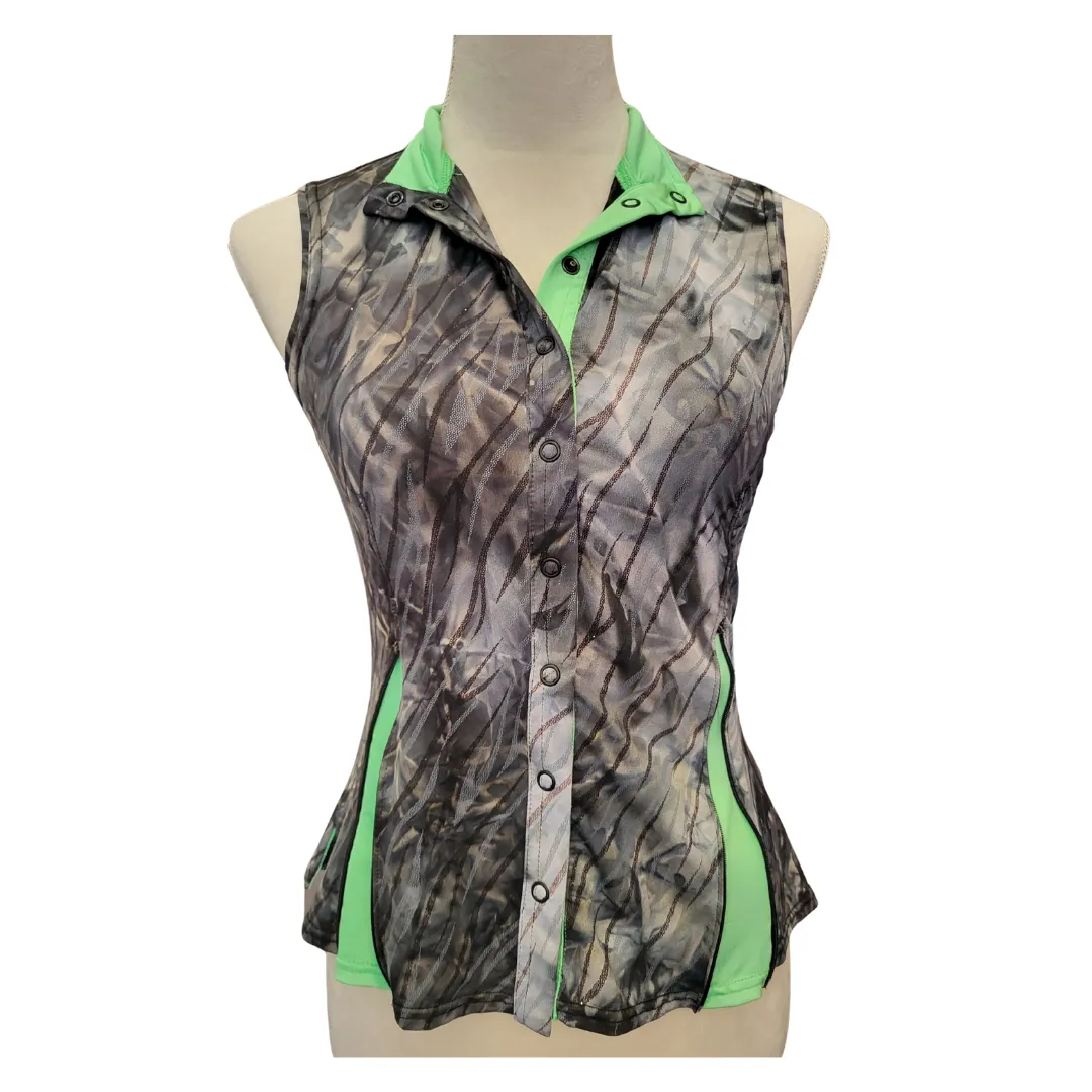 Jamie Sadock Gray Print Sleeveless Golf Top w/ Green Accents Size S.