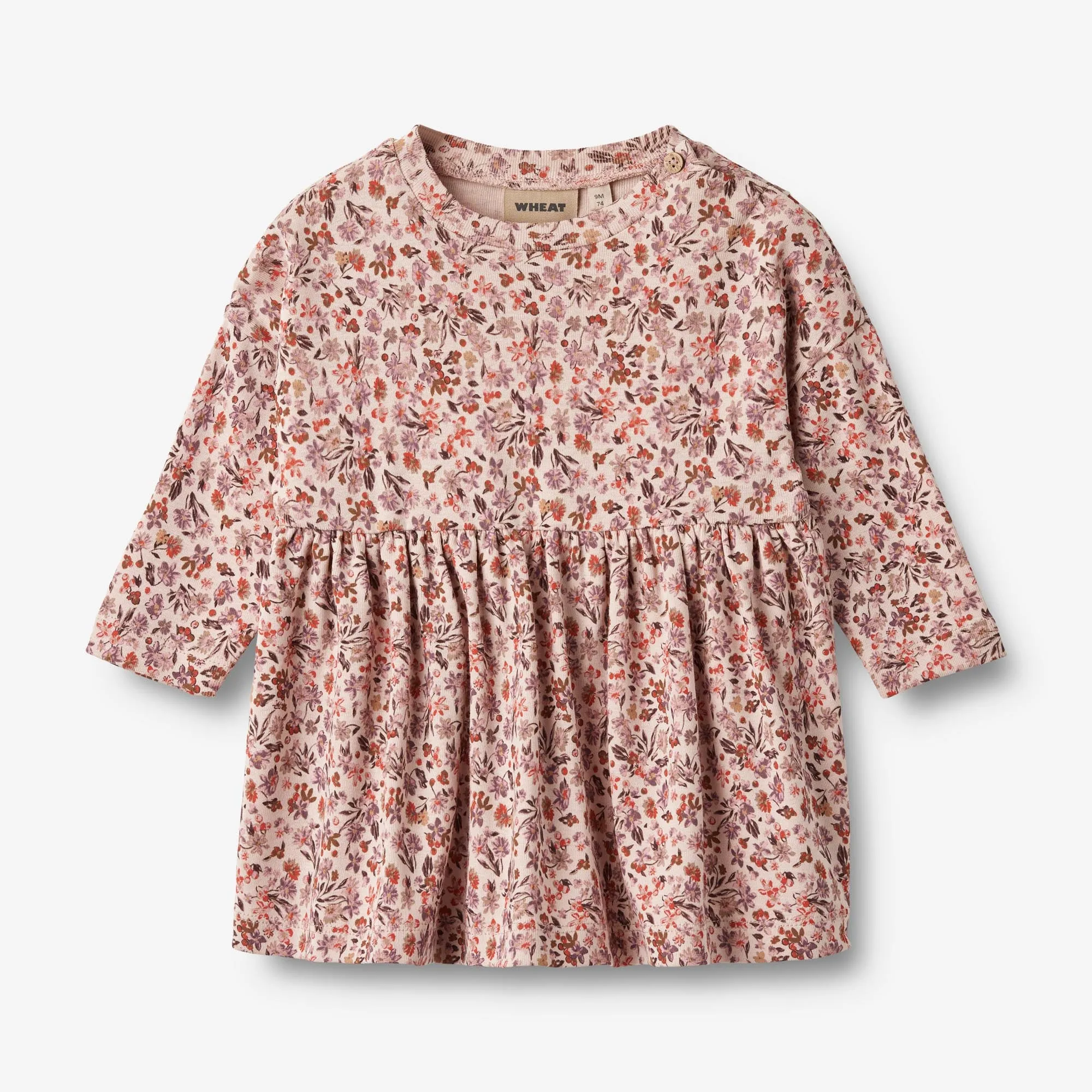 Jersey Dress L/S Emmy - pale rose flowers Wheat