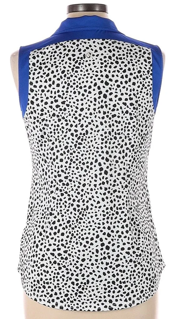 Jofit White & Black Pebbled Sleeveless Golf Top w/ Royal Trim Size M. MSP$