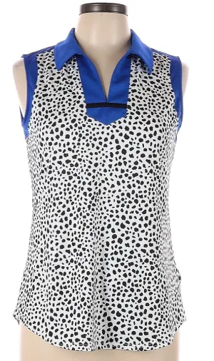 Jofit White & Black Pebbled Sleeveless Golf Top w/ Royal Trim Size M. MSP$