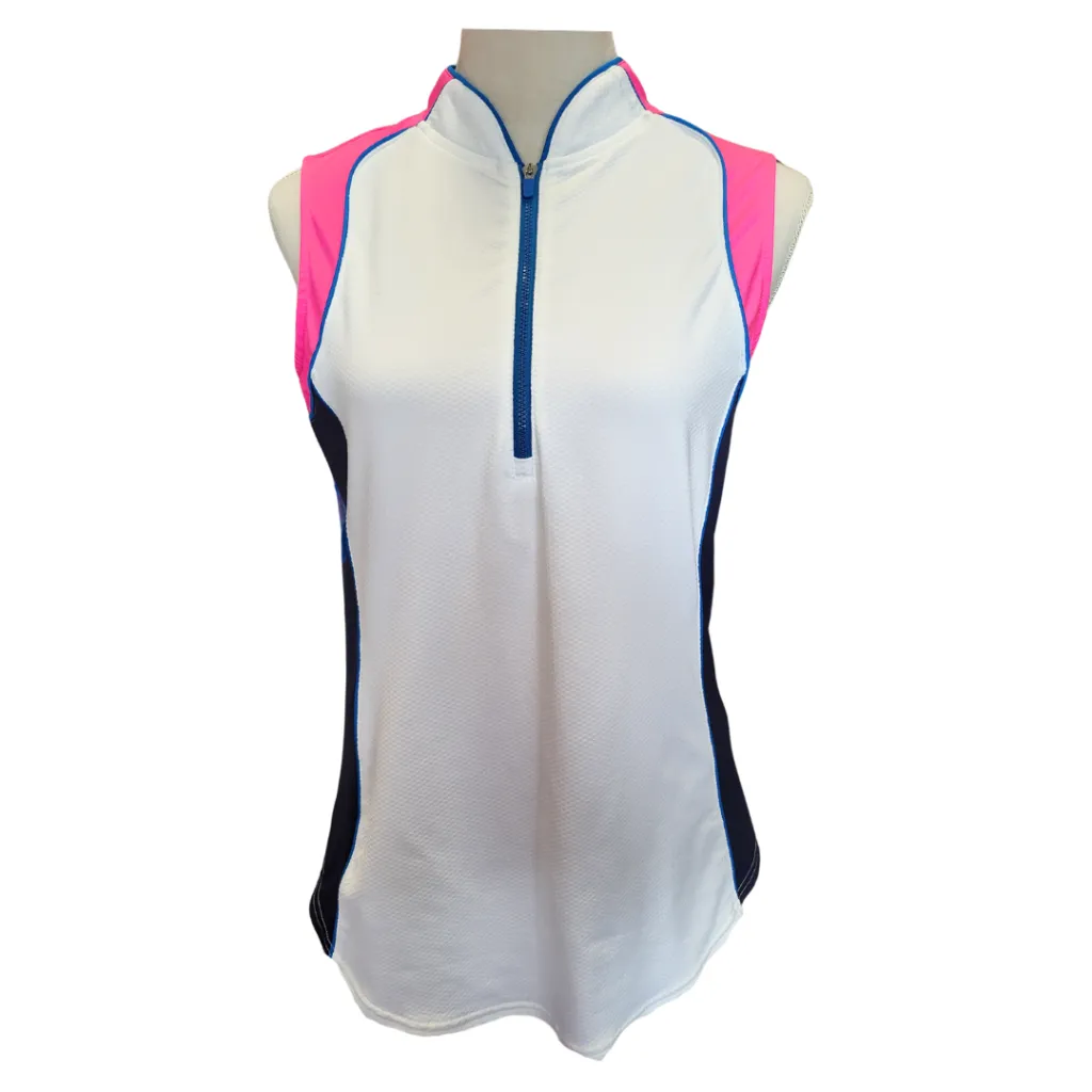 Jofit White Sleeveless Cutaway Golf Top w/Pink & Navy Accents Size M MSP$92