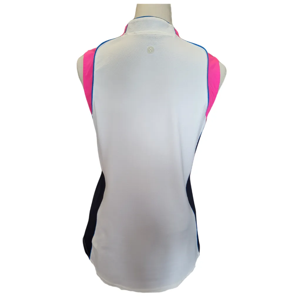 Jofit White Sleeveless Cutaway Golf Top w/Pink & Navy Accents Size M MSP$92