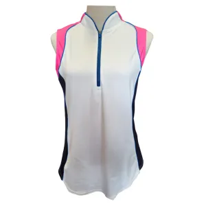 Jofit White Sleeveless Cutaway Golf Top w/Pink & Navy Accents Size M MSP$92