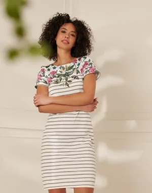 Joules Riviera Print Printed Jersey Short Sleeve Dress - Cream Botanical