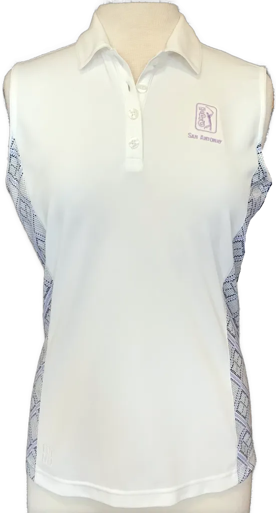 Kate Lord Gray White Black & Purple Print Sleeveless Golf Polo Size M