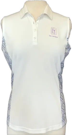 Kate Lord Gray White Black & Purple Print Sleeveless Golf Polo Size M