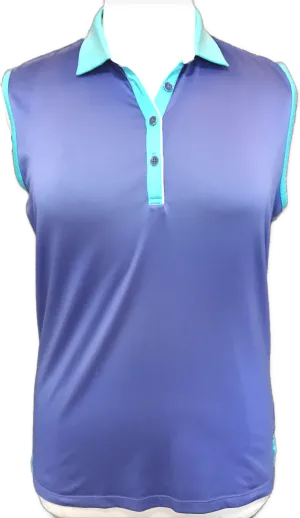 Kate Lord Lavender & Aqua Sleeveless Golf Polo SIze L
