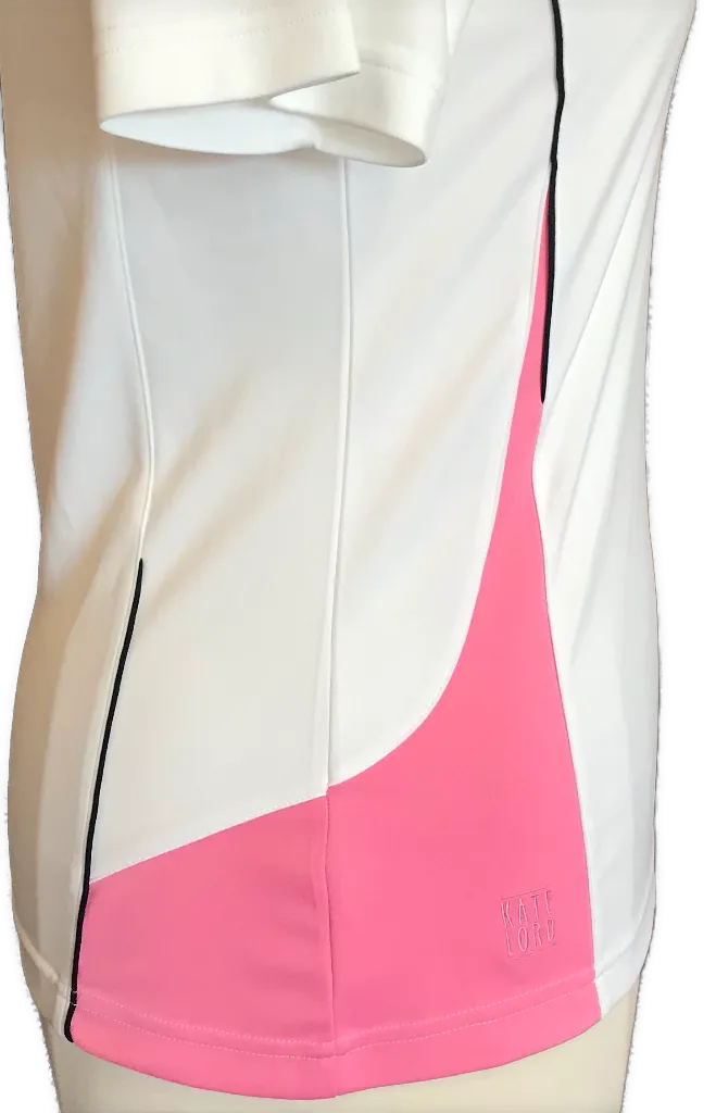 Kate Lord Performance White & Pink Polo w/ Logo Size L