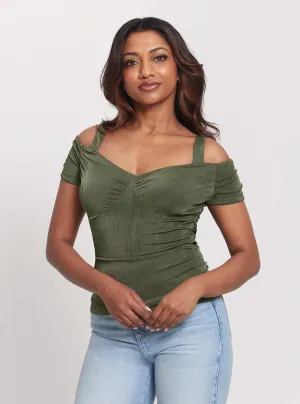 Khaki Green Emily Rib Top Guess