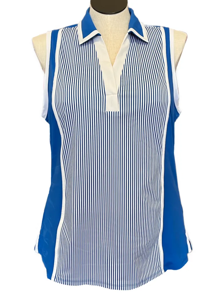 Kinona Blue & White Striped Sleeveless Women's Golf Top Size XL MSP$124