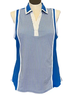 Kinona Blue & White Striped Sleeveless Women's Golf Top Size XL MSP$124