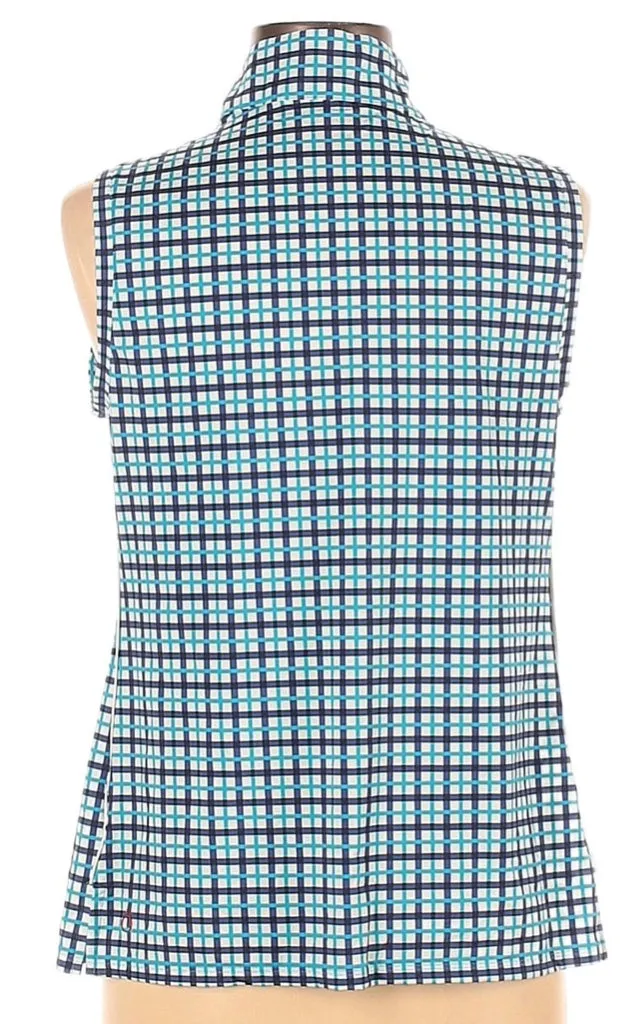 Kinona White & Blue Plaid Sleeveless Golf top Size L. MSP$114