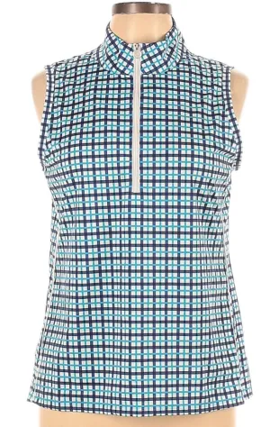 Kinona White & Blue Plaid Sleeveless Golf top Size L. MSP$114