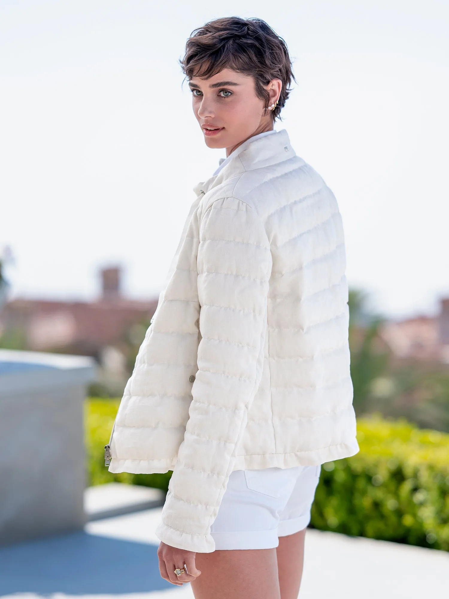 Krista Linen Ruffle Down Jacket