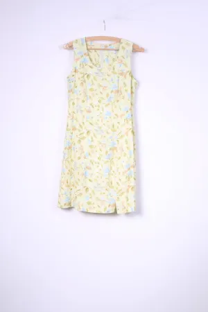 La Rochelle Womens 10 36 S Mini Dress Yellow Flower Printed Sleeveless
