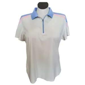 Lady Hagen Cream, Periwinkle & Pink 1/4 Zip Polo Size XXL
