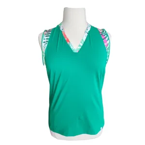 Lady Hagen Green and Tropical Print Sleeveless V-Neck Size L