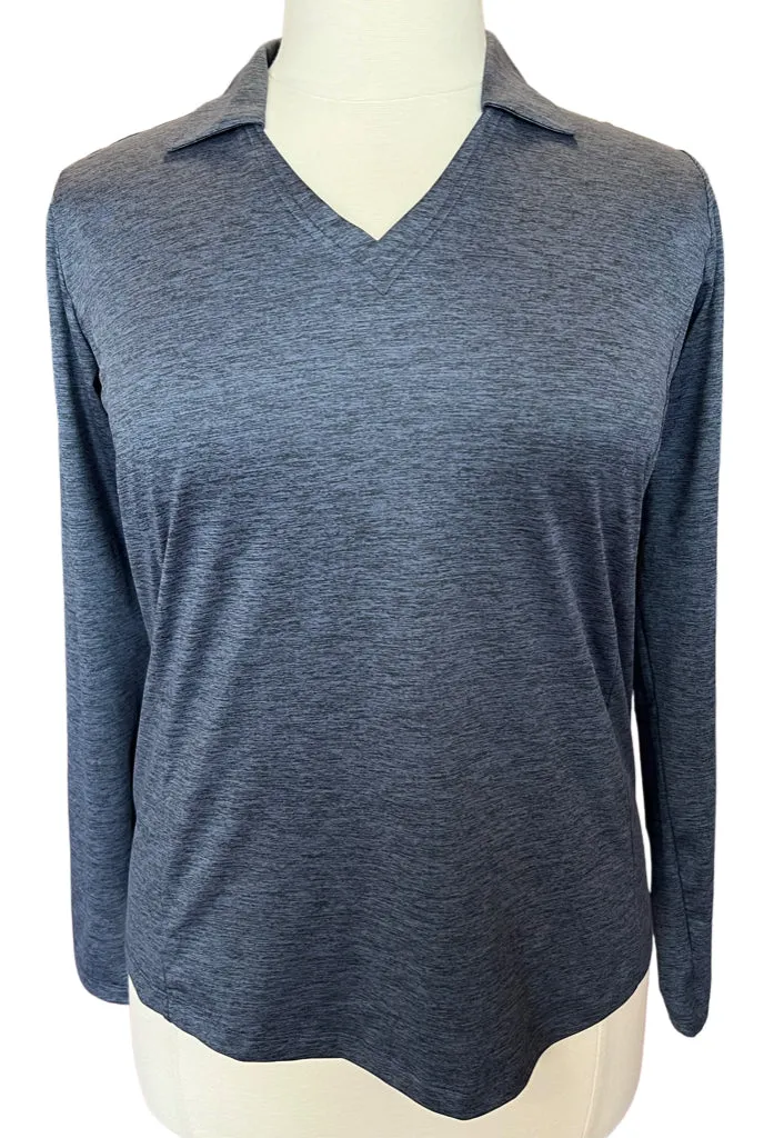 Lady Hagen Navy Heather Long Sleeve V-Neck Golf Polo Size L