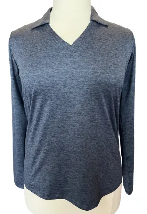 Lady Hagen Navy Heather Long Sleeve V-Neck Golf Polo Size L