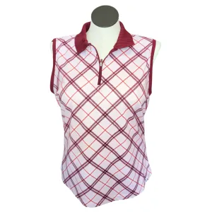Lady Hagen Pink and Burgundy Plaid 1/4 Zip Sleeveless Top Size XL