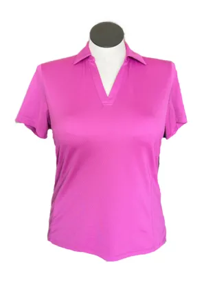 Lady Hagen Textured V-Neck Collared Polo Size L