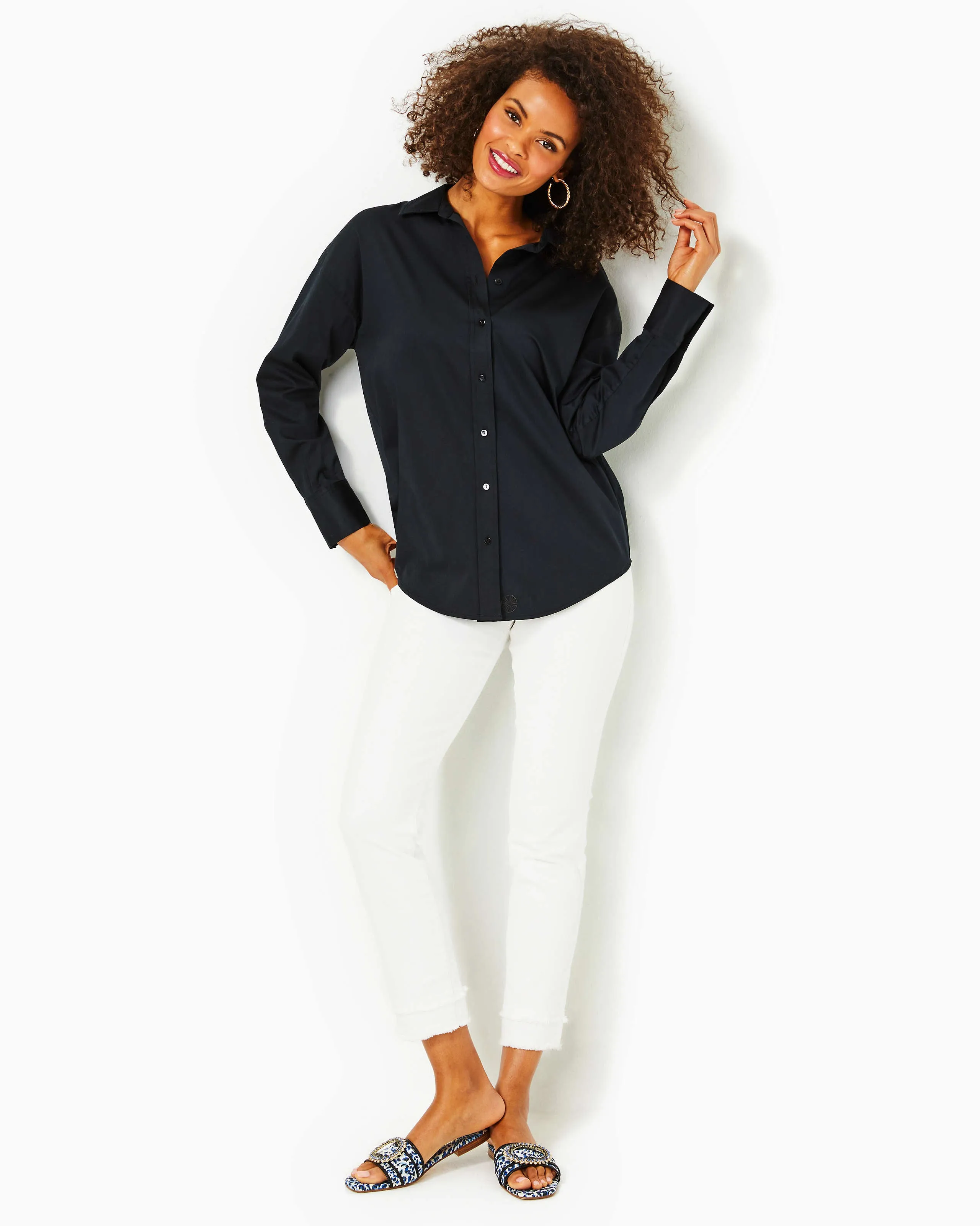 Lilly Pulitzer Women's Stevey Relaxed Button Down Stretch Shirt - Onyx