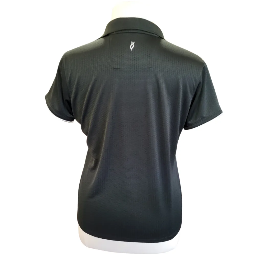 Lopez 2 Button V-neck Black Textured Short Sleeve Golf Polo w/White Trim Size XL MSP$65
