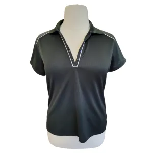 Lopez 2 Button V-neck Black Textured Short Sleeve Golf Polo w/White Trim Size XL MSP$65