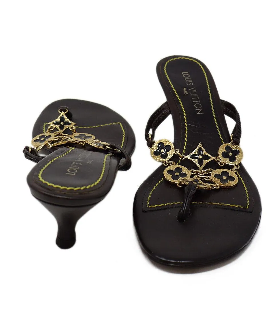Louis Vuitton Brown & Gold Charm Sandals sz 11