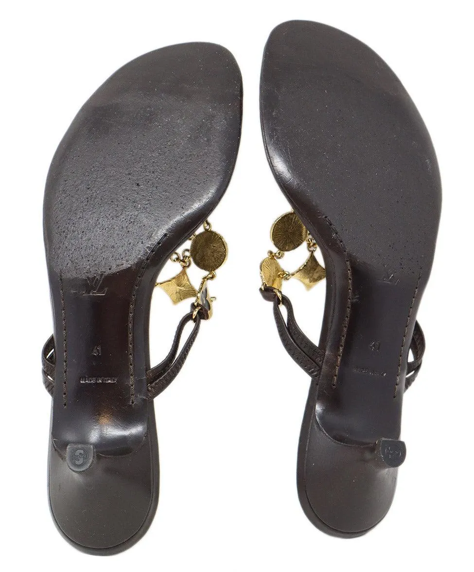Louis Vuitton Brown & Gold Charm Sandals sz 11