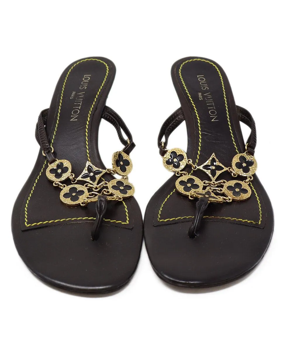 Louis Vuitton Brown & Gold Charm Sandals sz 11