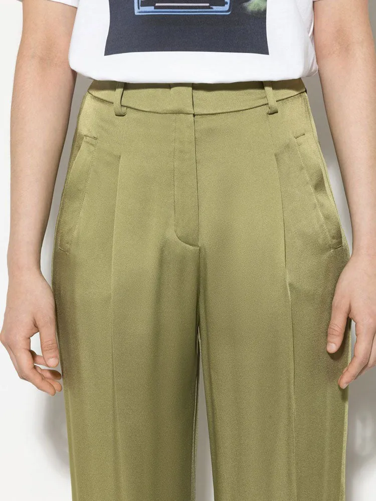 Luisa Cerano Satin Wide Leg Trousers Moss Green