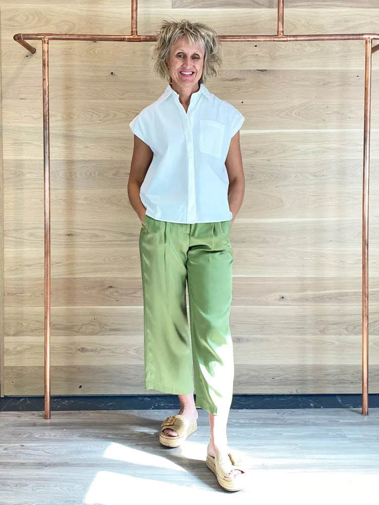 Luisa Cerano Satin Wide Leg Trousers Moss Green