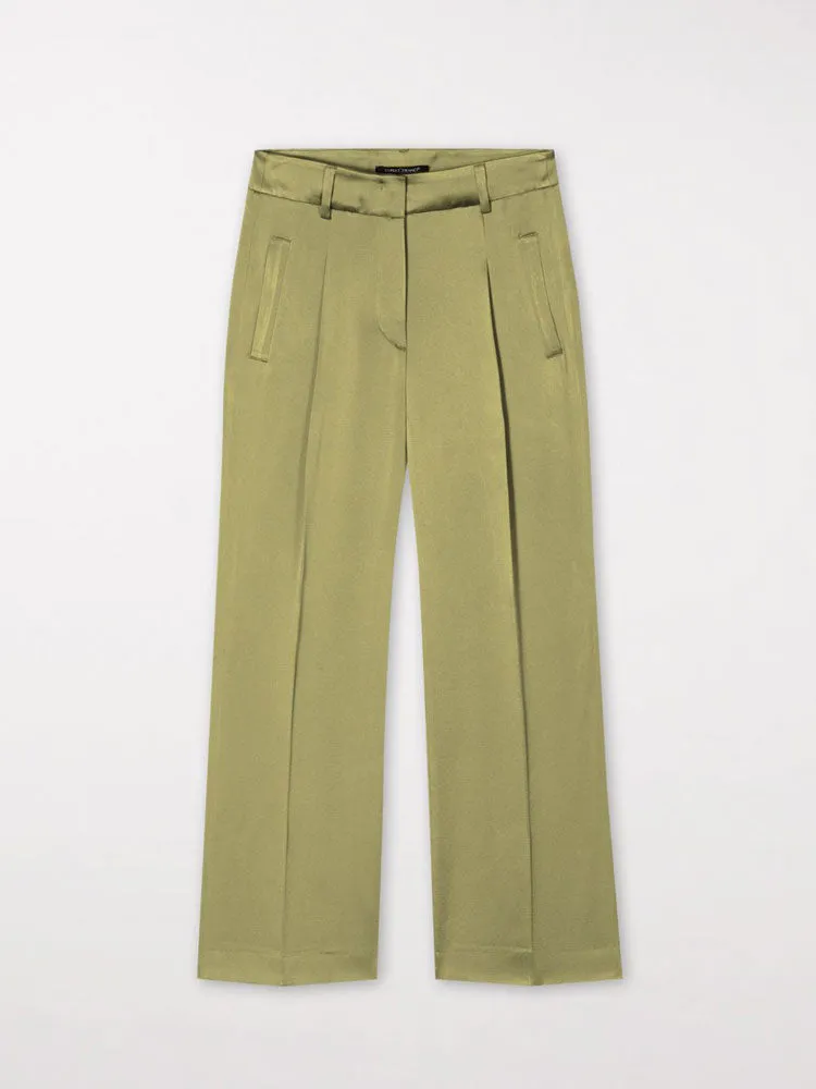 Luisa Cerano Satin Wide Leg Trousers Moss Green