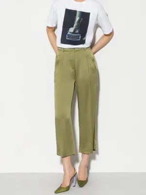 Luisa Cerano Satin Wide Leg Trousers Moss Green