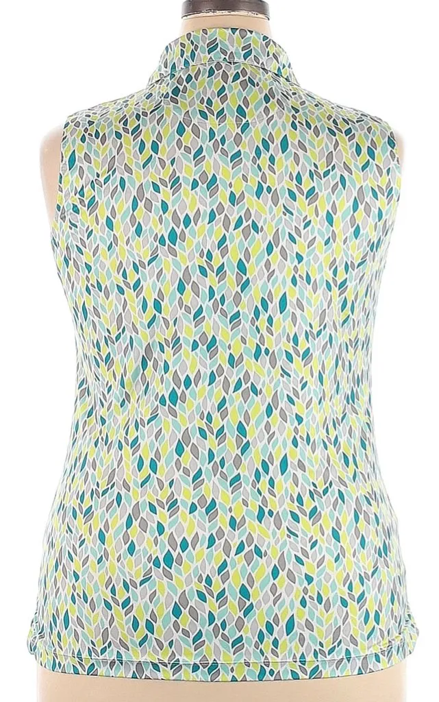Maggie Lane Jade, White & Lime Print Sleeveless Golf Top Size 2X