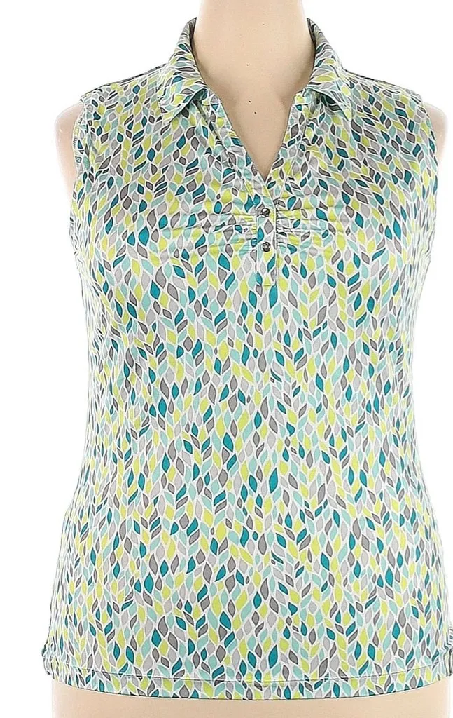 Maggie Lane Jade, White & Lime Print Sleeveless Golf Top Size 2X