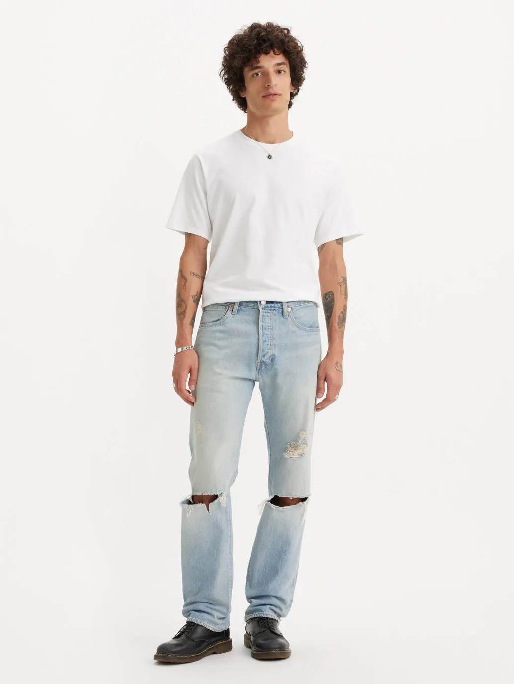 Men's 501 Light Blue Straight Fit Mid Rise Jeans