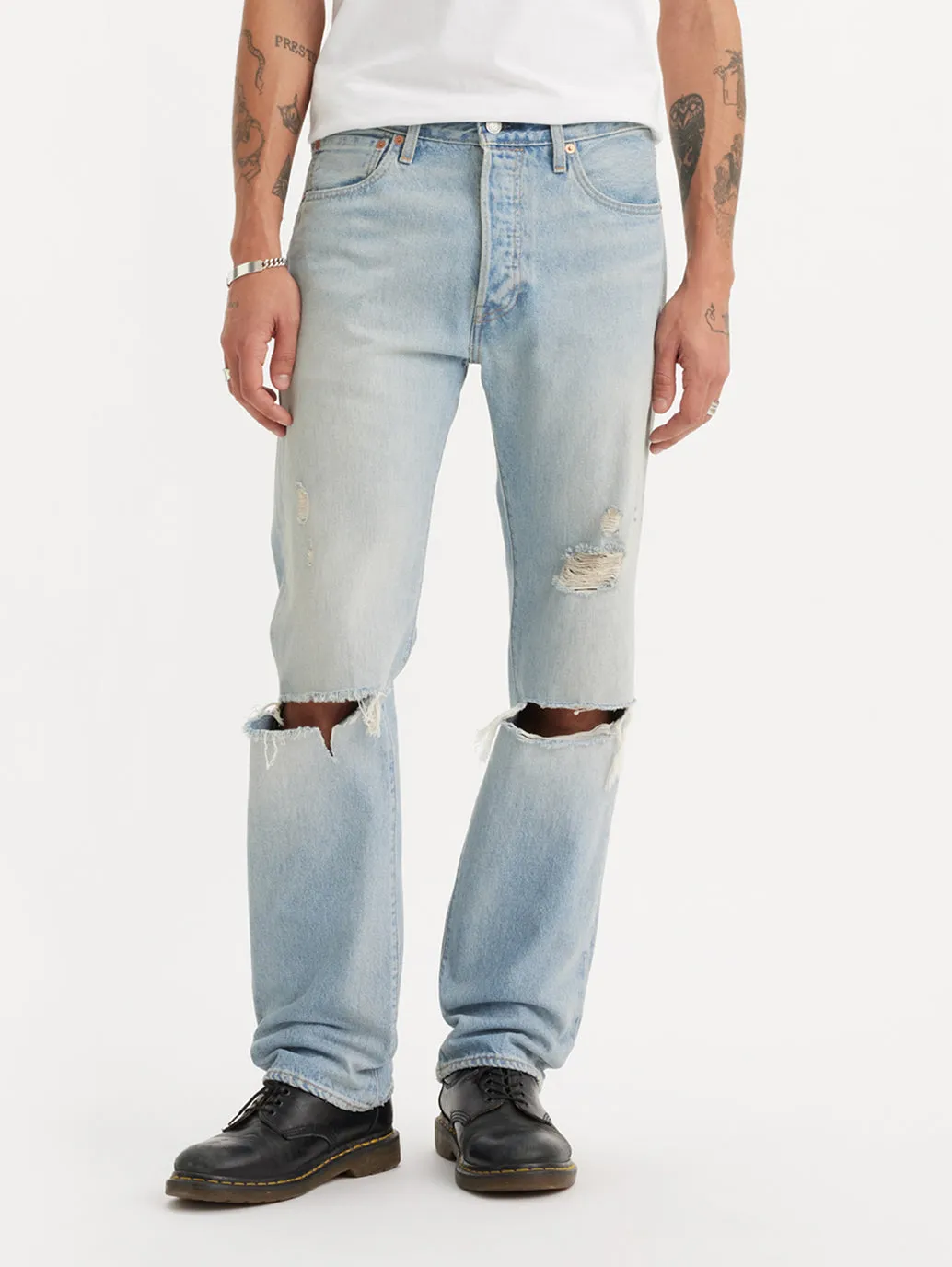 Men's 501 Light Blue Straight Fit Mid Rise Jeans