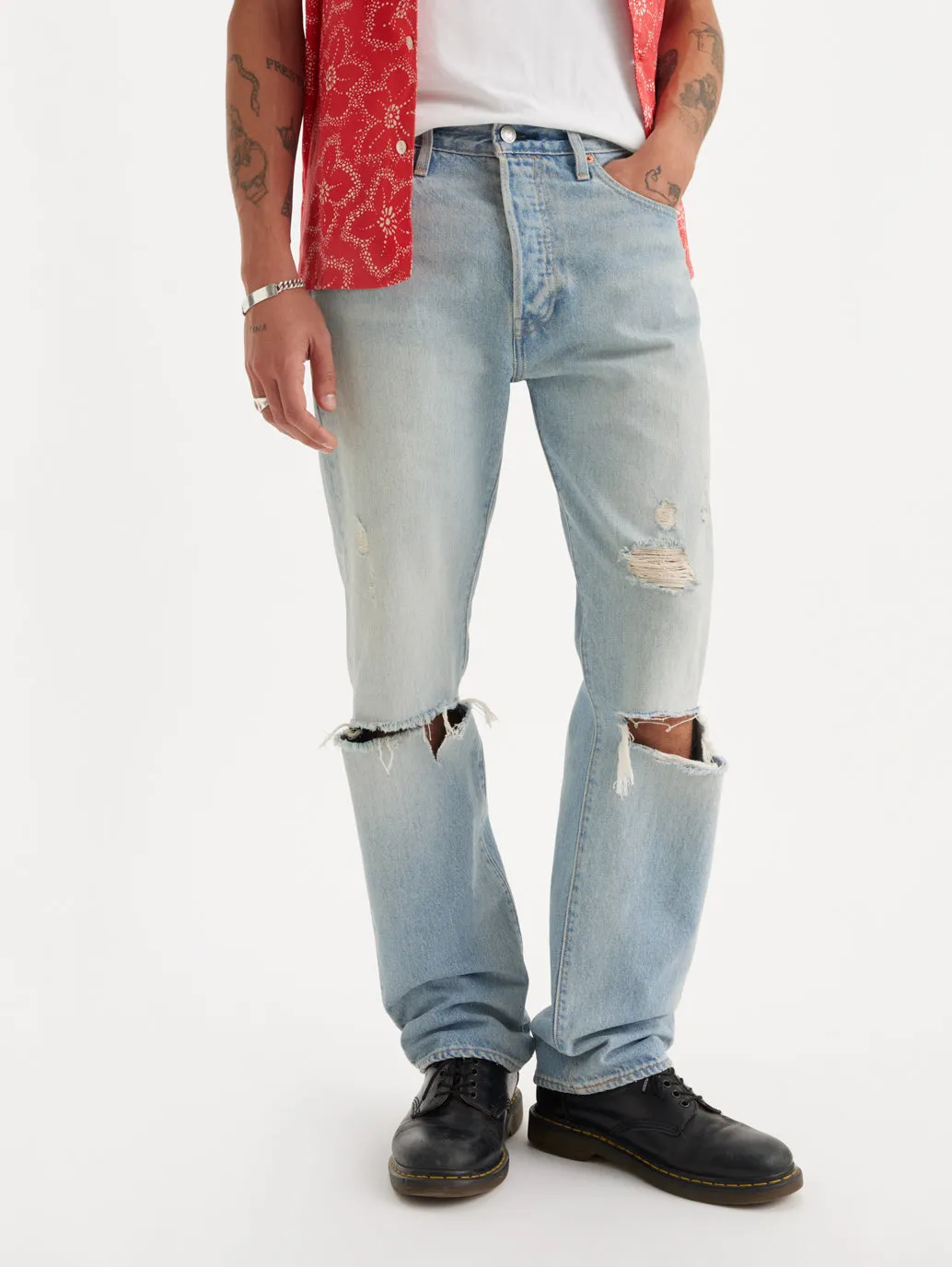Men's 501 Light Blue Straight Fit Mid Rise Jeans